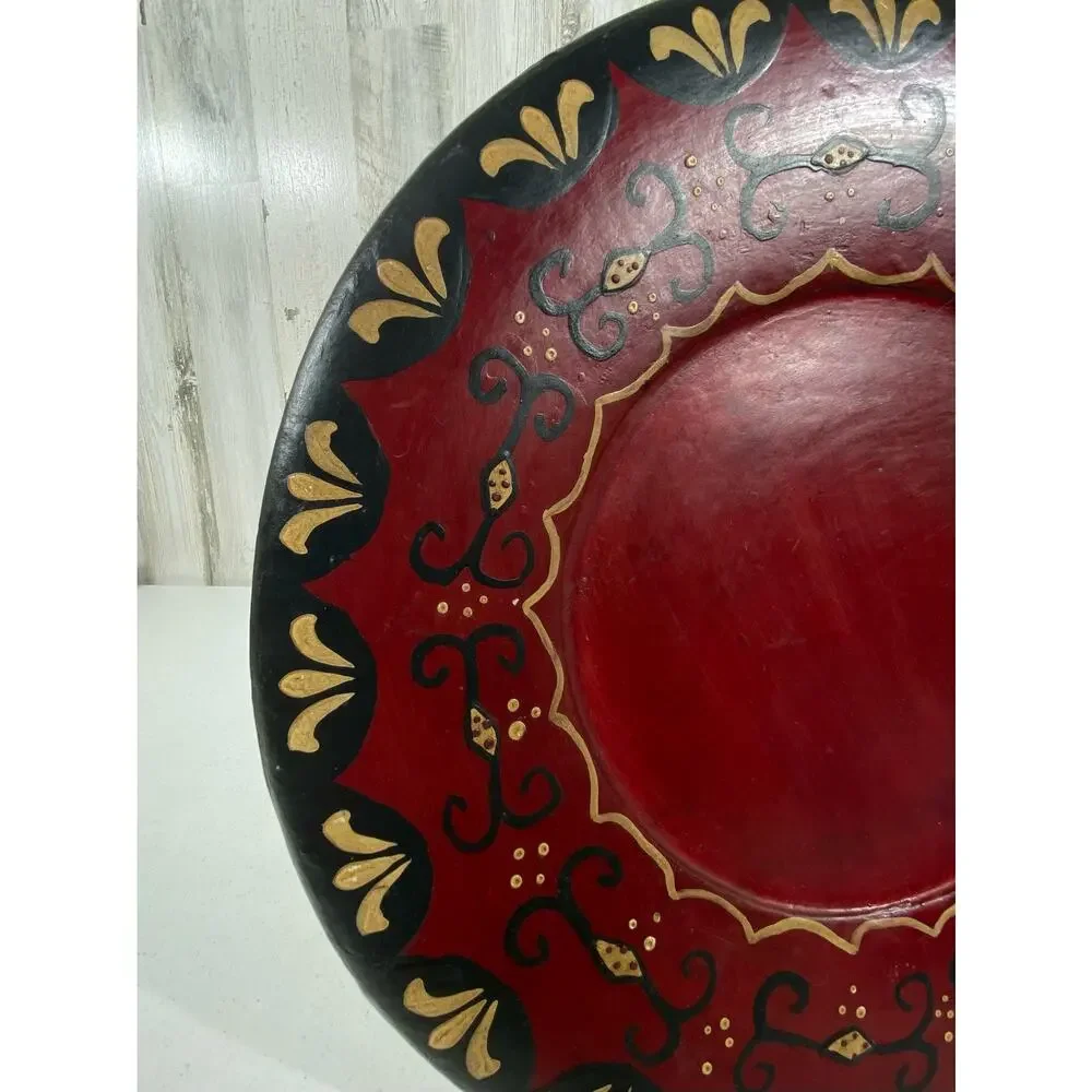 Pier 1 Imports‎ Ceramic Decorative Plate Charger Red Gold Black Moraccan READ